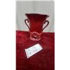 Image 1 : Red Wing Glossy Deep Red Ceramic Urn-Shaped Vase with Scroll Handles and Molded Leaf Relief