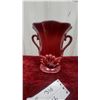 Image 2 : Red Wing Glossy Deep Red Ceramic Urn-Shaped Vase with Scroll Handles and Molded Leaf Relief