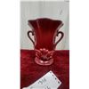 Image 3 : Red Wing Glossy Deep Red Ceramic Urn-Shaped Vase with Scroll Handles and Molded Leaf Relief