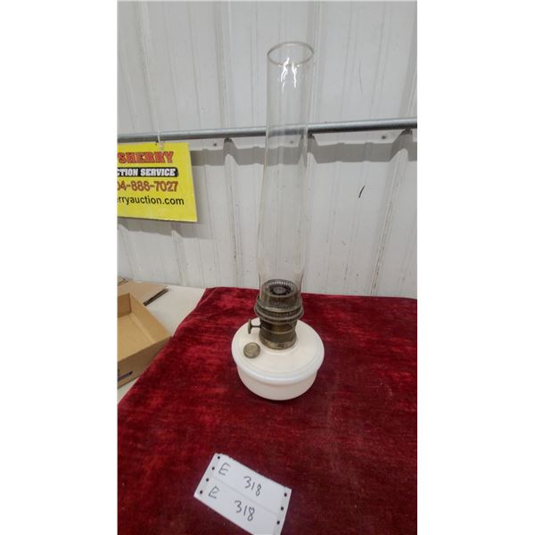 Vintage Aladdin Oil Lamp with White Milk Glass Fount and Clear Glass Chimney