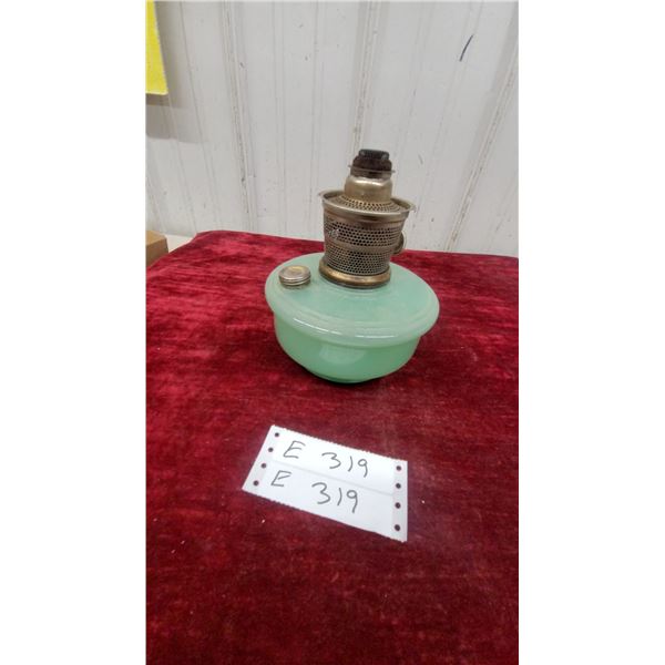 Vintage Aladdin Jadeite Green Glass Oil Lamp Font with Burner