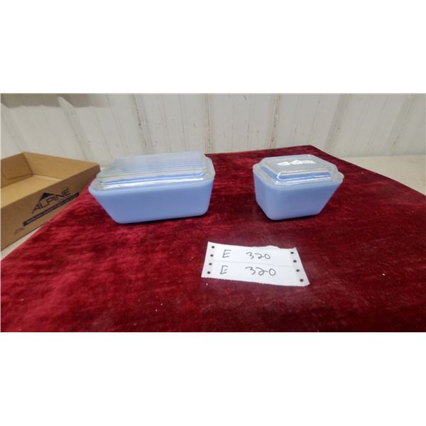 Vintage Pyrex Blue Milk Glass Refrigerator Dishes with Clear Ribbed Lids, Set of 2