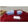Image 1 : Vintage Pyrex Blue Milk Glass Refrigerator Dishes with Clear Ribbed Lids, Set of 2