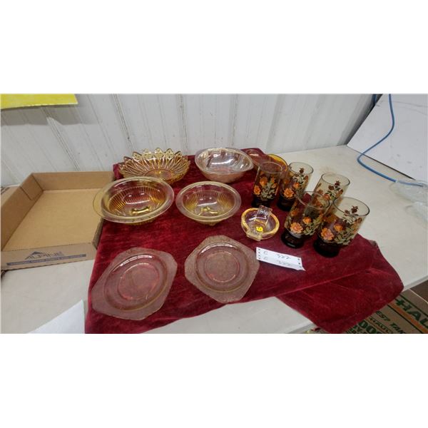 Depression Glass Lot: Jeannette Swirl Yellow Bowls, Federal Mayfair Pink Plates and More
