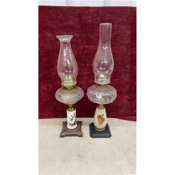 Pair of Antique Kerosene Parlor Lamps With Defiance and White Flame Burners, Late 19th Century