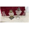 Image 3 : Two Antique Victorian Oil Lamps with Frosted Font, Cast Metal Base, and Clear Glass Goblet Base