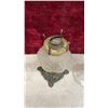 Image 4 : Two Antique Victorian Oil Lamps with Frosted Font, Cast Metal Base, and Clear Glass Goblet Base