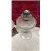 Image 6 : Two Antique Victorian Oil Lamps with Frosted Font, Cast Metal Base, and Clear Glass Goblet Base