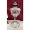 Image 7 : Two Antique Victorian Oil Lamps with Frosted Font, Cast Metal Base, and Clear Glass Goblet Base