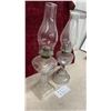 Image 2 : Pair of Antique Clear Pressed Glass Kerosene Oil Lamps, 1 Peanut Glass, with Chimneys and Burners
