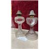Image 6 : Pair of Antique Clear Pressed Glass Kerosene Oil Lamps, 1 Peanut Glass, with Chimneys and Burners