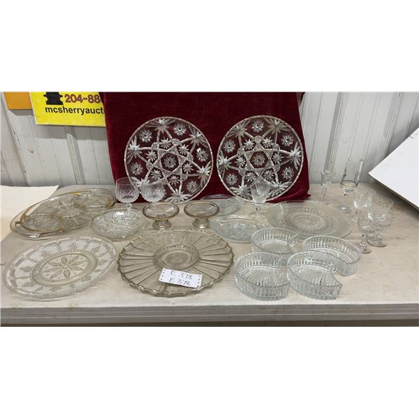 Assorted Cut/Crystal Glass Serving Dishes, Platters, Stemware, Star of David Pattern and More