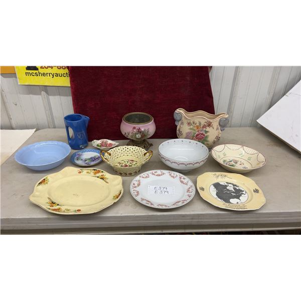 Vintage Assorted China Lot: Souvenir Plate, Platter, Seagram's VO Pitcher, Bowls, and More