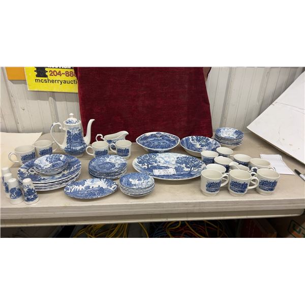 Royal Essex Ironstone "Shakespeares Country" Blue and White Dinnerware Set