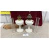 Image 6 : Pair of Antique Aladdin Lincoln Drape Kerosene Lamps, White Milk Glass, Lox-On Chimney
