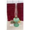 Image 1 : Aladdin Jade Green Glass Quilted Kerosene Mantle Lamp With Lox-On Chimney