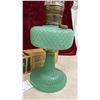 Image 2 : Aladdin Jade Green Glass Quilted Kerosene Mantle Lamp With Lox-On Chimney