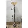 Image 1 : Vintage Art Deco Torchiere Floor Lamp with Frosted Glass Shade and Marble Accents, Missing Male End