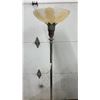 Image 4 : Vintage Art Deco Torchiere Floor Lamp with Frosted Glass Shade and Marble Accents, Missing Male End