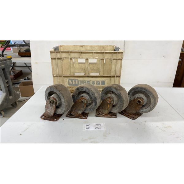 4 Heavy Duty Casters in a Pepsi Crate