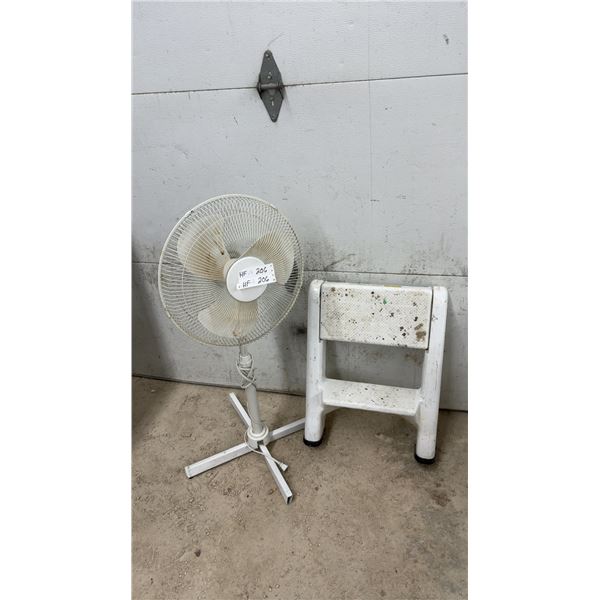 White Pedestal Fan & White 2-Step Stool