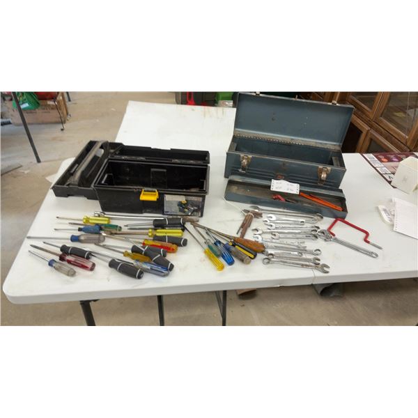 Two Tool Boxes with Assorted Hand Tools Including Mastercraft and Husky Screwdrivers, Wrenches
