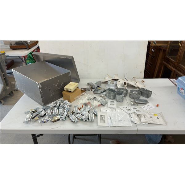 Assortment of Electrical Switches, Outlets, Wall Plates, Junction Boxes, Honeywell Thermostat