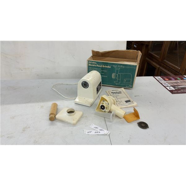 Rival Model 2250 Electric Food Grinder in White with Box, Manual, Attachments and More
