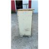 Image 4 : Vintage Painted Wooden Three-Drawer Dresser with Rustic Plank Top and Black Pull Handles