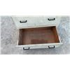 Image 5 : Vintage Painted Wooden Three-Drawer Dresser with Rustic Plank Top and Black Pull Handles