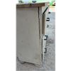Image 9 : Vintage Painted Wooden Three-Drawer Dresser with Rustic Plank Top and Black Pull Handles