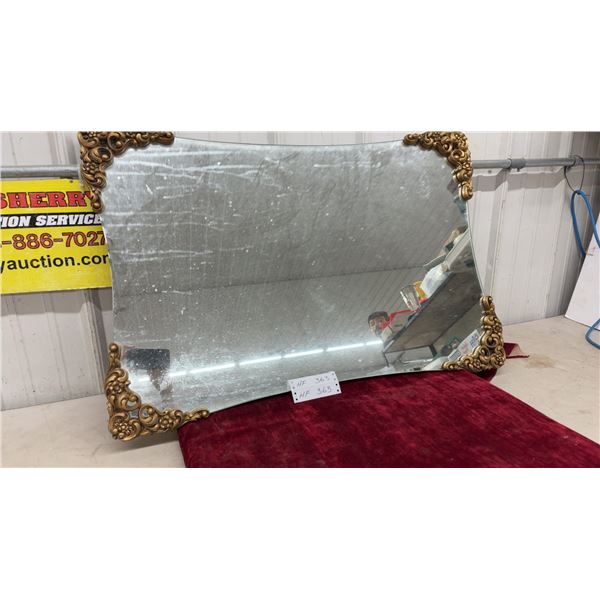 Ornate Rectangular Wall Mirror with Curved Edges and Gold Scrollwork Corner Accents, 25 x 37"