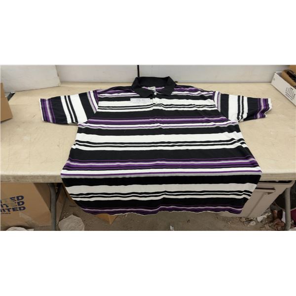 New Avirex Men's 5XB Striped Polo Shirt, Black/White/Purple/Gray, 100% Cotton