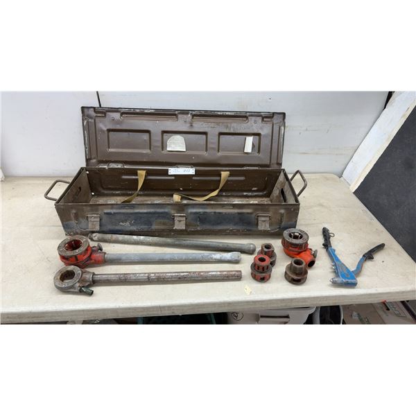 Ridgid Manual Pipe Threading Set with Die Stocks, Assorted Die Heads and Metal Storage Box