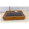 Image 1 : Very Nice Wooden Showcase with Glass Lid, Lock, and Key, 15 x 26"