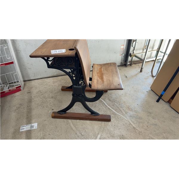 Vintage a. H. Andrews & Co. Oak Wooden Child's School Desk With Folding Seat, Cast Iron Frame