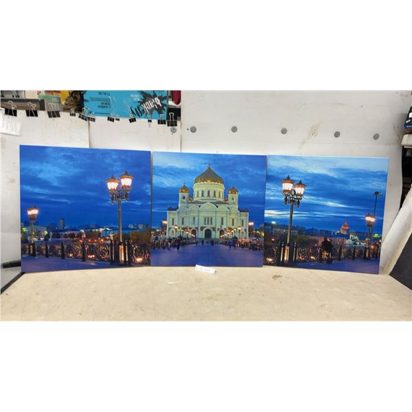 Three-Panel Canvas Print of Cathedral of Christ the Savior, Moscow Night View 24 x 24" Each Panel.