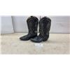 Image 1 : Pair of Black Leather Western Cowboy Boots with Silver Stitching, Sz 8.5