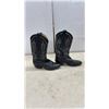 Image 6 : Pair of Black Leather Western Cowboy Boots with Silver Stitching, Sz 8.5