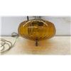 Image 3 : Vintage 1960s-70s Amber Ribbed Glass Swag Lamp With Ornate Scrollwork Metal Hardware