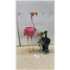 Image 1 : Pink Metal Flamingo Garden Planter, 28" Tall and Polyresin Black Bear "Welcome" Statue
