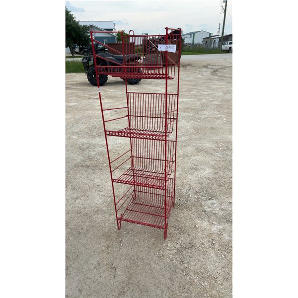 Red Metal Wire Display Rack with 4 Tiers & Top Basket, 15 x 16 x 55"