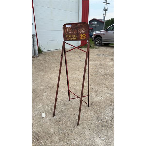 Vintage Coca-Cola "Take Home a Carton 36¢" Metal Sign & Display Stand 55 x 17