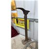 Image 2 : Vintage Cast Iron Cobbler's Anvil & Stand, Cast Wheel, & Green Metal Bar