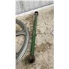 Image 7 : Vintage Cast Iron Cobbler's Anvil & Stand, Cast Wheel, & Green Metal Bar