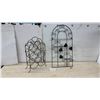 Image 1 : Gray Metal 6-Bottle Wine Rack With Gold Leaf Accents and Black Wrought Iron Wall Trellis, 30 x 15"