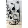 Image 3 : Gray Metal 6-Bottle Wine Rack With Gold Leaf Accents and Black Wrought Iron Wall Trellis, 30 x 15"