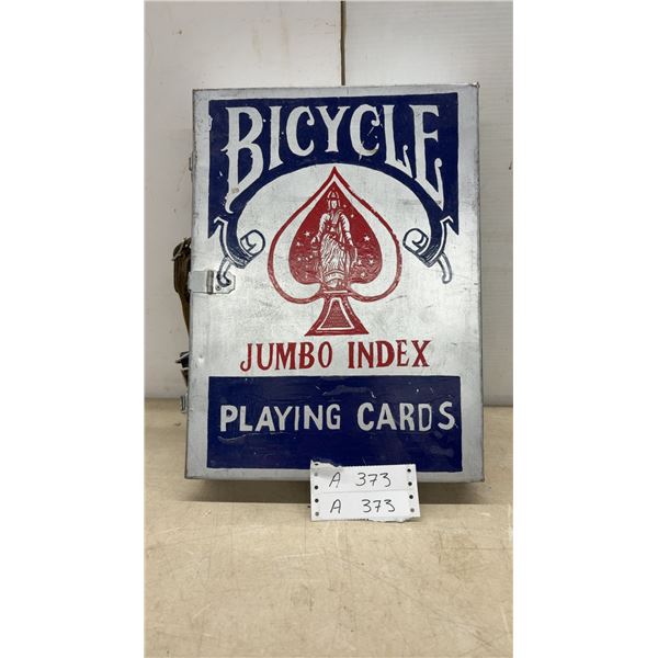Vintage Bicycle Jumbo Index Playing Cards Metal Carrying Case with Leather Handle, 17 x 12 x 3"
