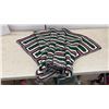 Image 2 : Handmade Woven Wicker Basket and Crocheted Striped Blanket in Green, White, Maroon and Grey