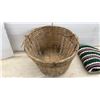 Image 6 : Handmade Woven Wicker Basket and Crocheted Striped Blanket in Green, White, Maroon and Grey
